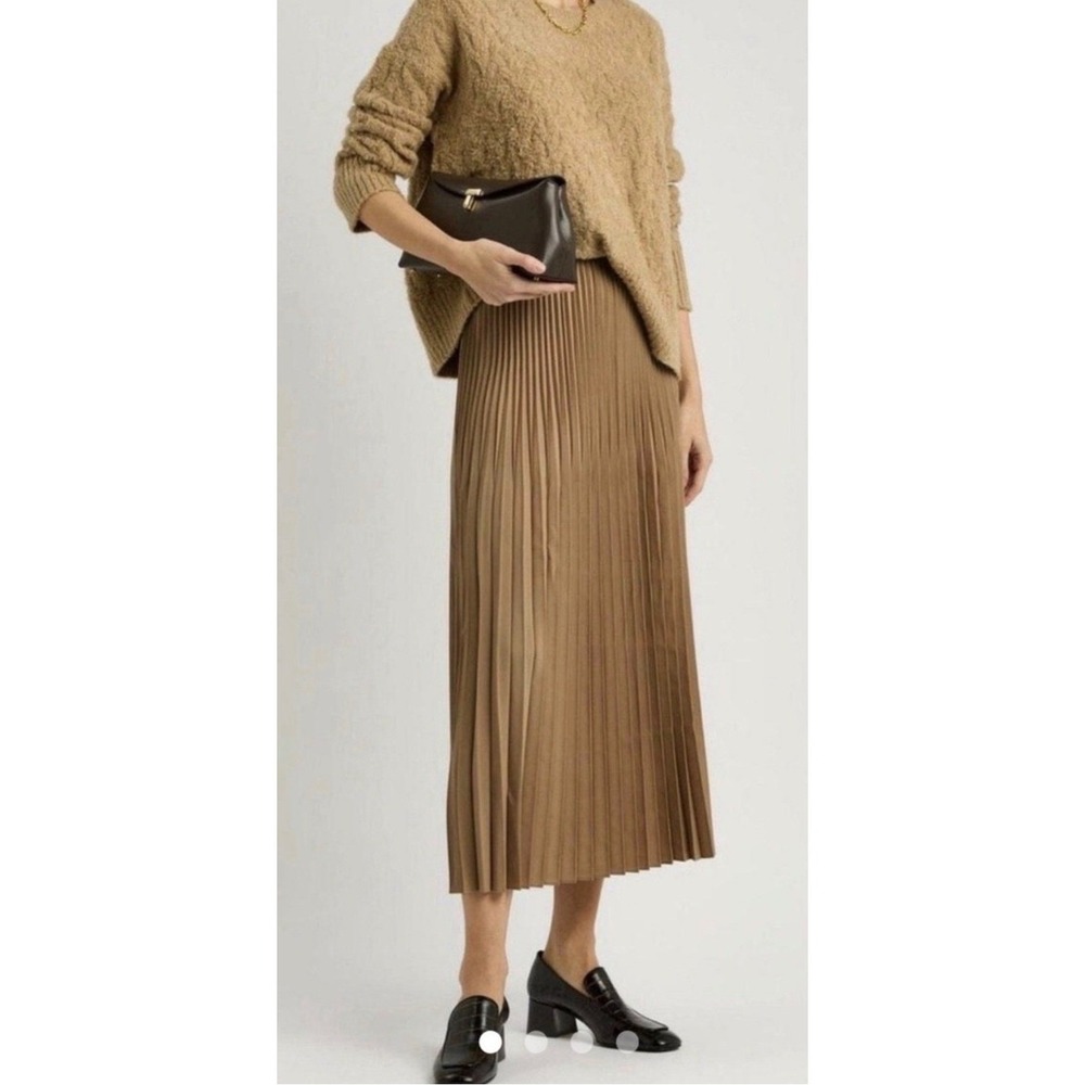 Eileen Fisher Biscuit Tan Wool Silk Pleated Maxi Skirt M NEW